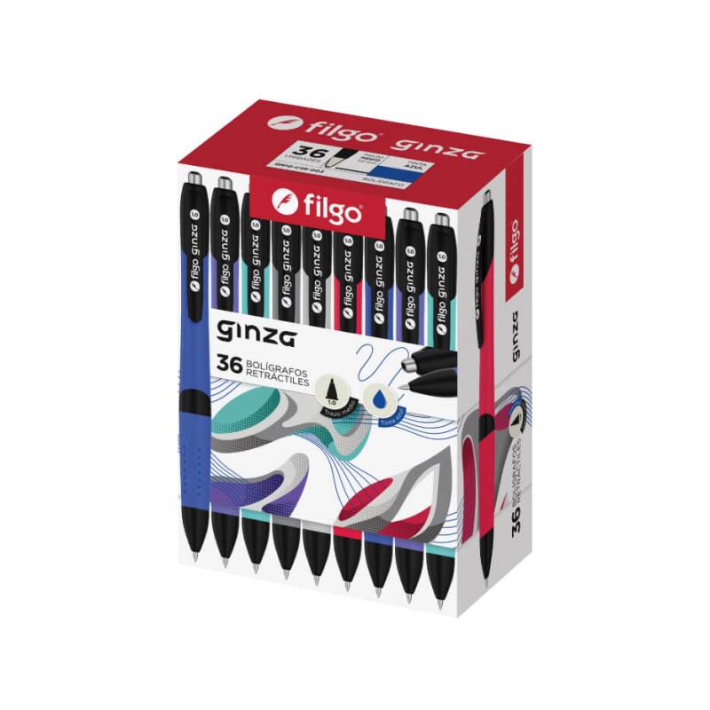 Boligrafo Filgo Ginza 1Mm Retractil Azul Caja X 36 Un