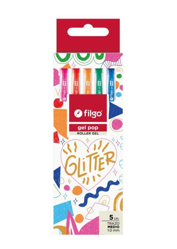 Boligrafo Filgo Pop Glitter X 5 Colores En Estuche