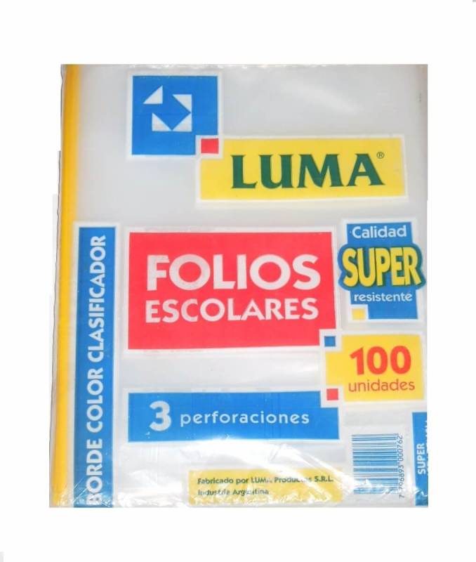 Folio Luma Escolar X 100 Super Ref C/Borde Color Amarillo
