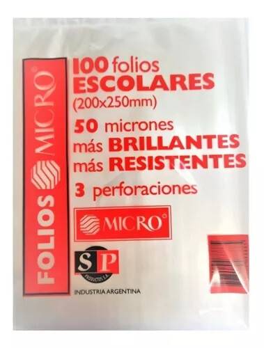 Folio Micro Escolar X 100 Un Poliprop
