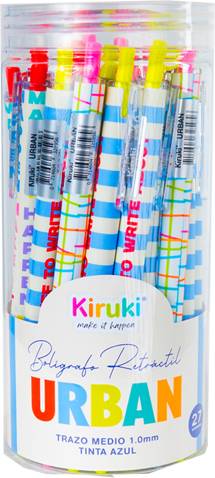 Boligrafo Kiruki Urban Retractil Azul 1Mm Tubo X 27 Unid