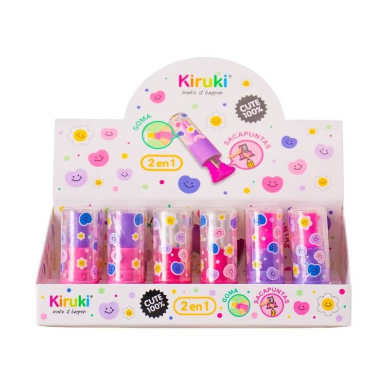 Goma De Borrar Kiruki + Sacapuntas Lapiz Labial Caja X 24 Un