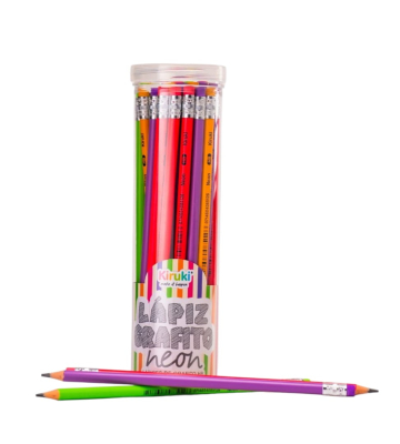 Lapiz Grafito Kiruki Hb Neon C/Goma Tubo X 36 Unid