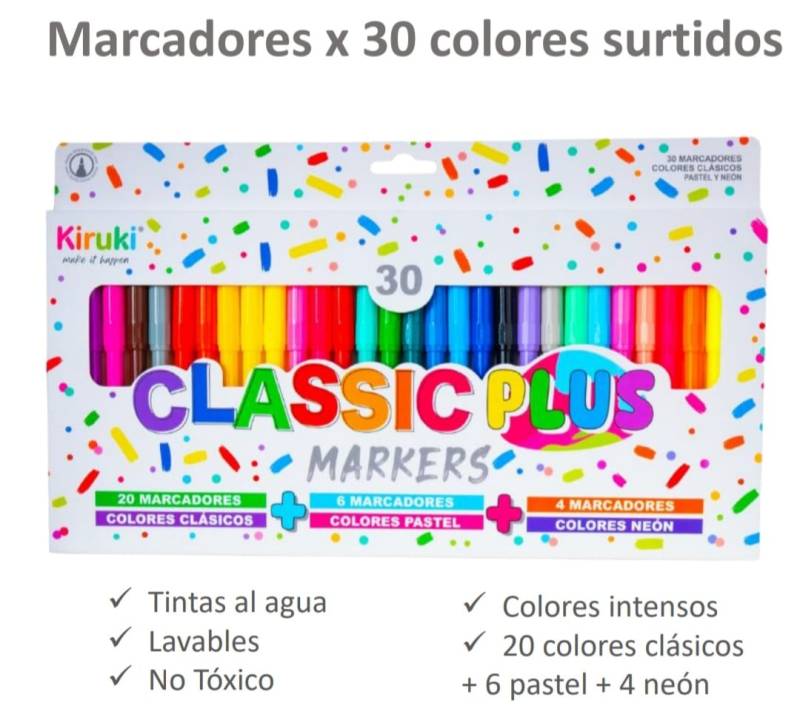 Marcadores Kiruki Escolar X 30 Colores