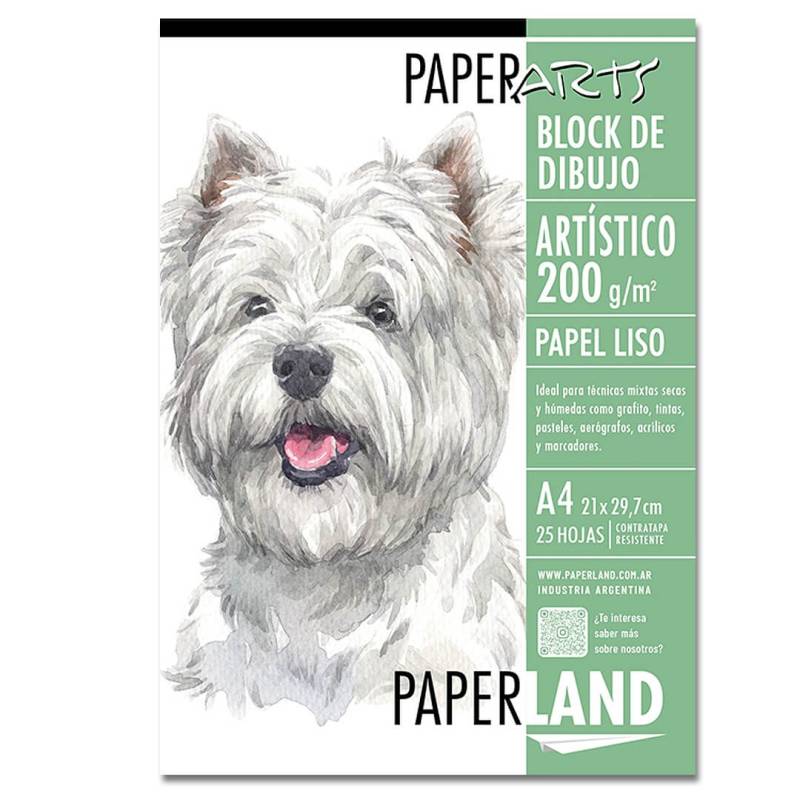 Block P/Dibujo Artistico Paperland Emblocado A4 Liso 200G X 25H