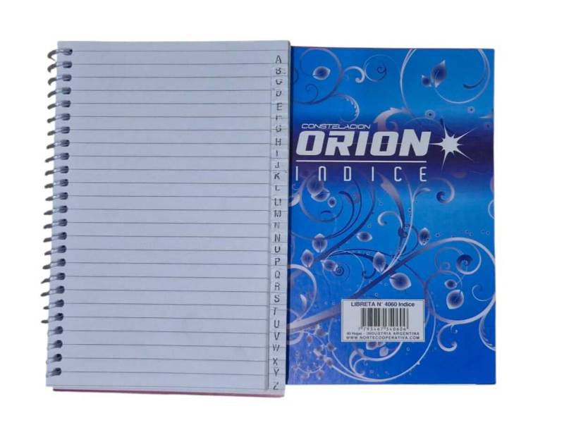 Libreta Orion C/Espiral C/Indice 4060 X 40Hjs