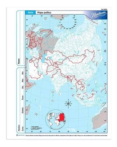 Mapa Rivadavia N°3 Político Asia 40 Hjs