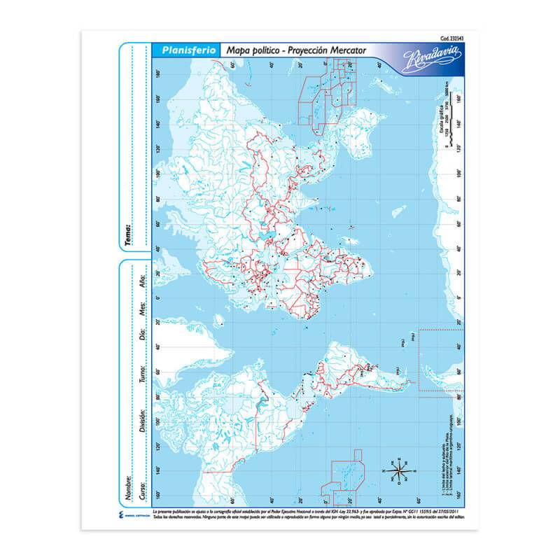 Mapa Rivadavia N°3 Político Planisferio 40 Hjs