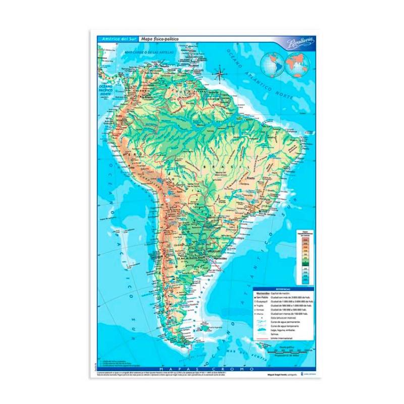 Mapa Rivadavia N°6 Físico Político América Del Sur 25 Hjs