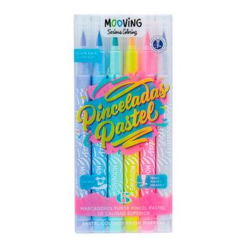 Marcadores Mooving Punta Pincel Pastel X 6 Colores 3031106