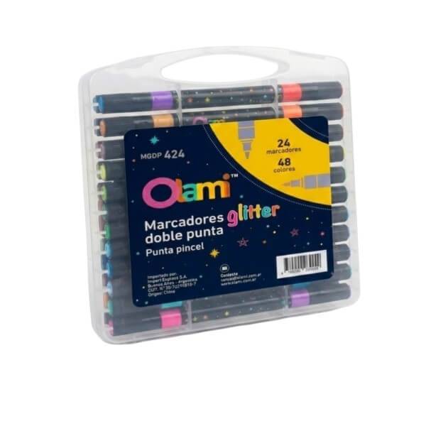 Marcadores Olami Glitter Doble Punta Estuche X 24 Colores