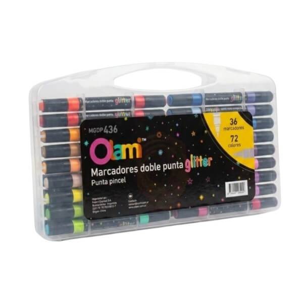 Marcadores Olami Glitter Doble Punta Estuche X 36 Colores