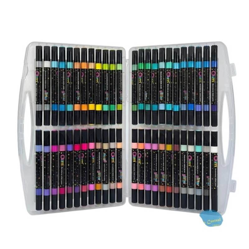 Marcadores Olami Glitter Doble Punta Estuche X 48 Colores