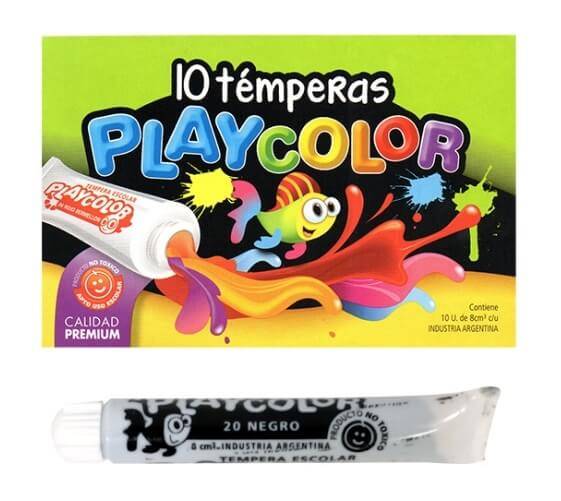 Témpera Escolar Playcolor Caja 8 Ml X 10 Unid Negro