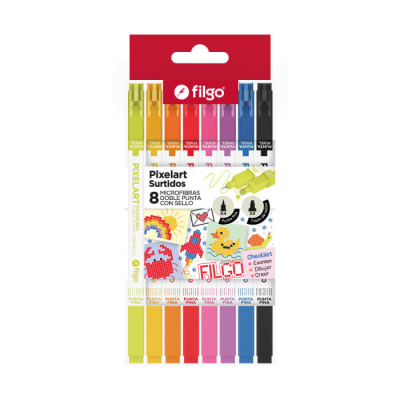 Microfibra Filgo Pixelart Doble Punta C/Sello Estuche X 8 Unid