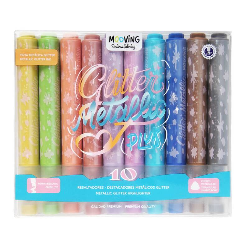Resaltador Mooving Metálico Glitter Estuche X 10 Un 3051610