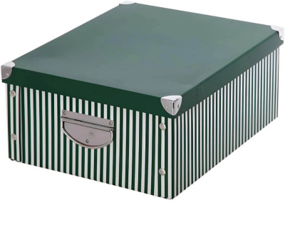 Caja Contenedora Rayada Verde C/Tapa Y Manija 40X33X17