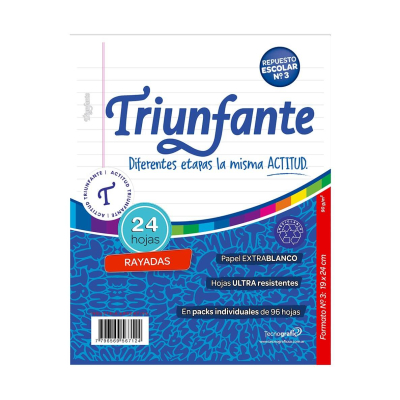 Repuesto Triunfante N°3 X 24 Hjs Rayado