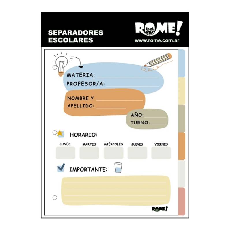Separador De Materias Rome Escolar Fantasia 6H 75001