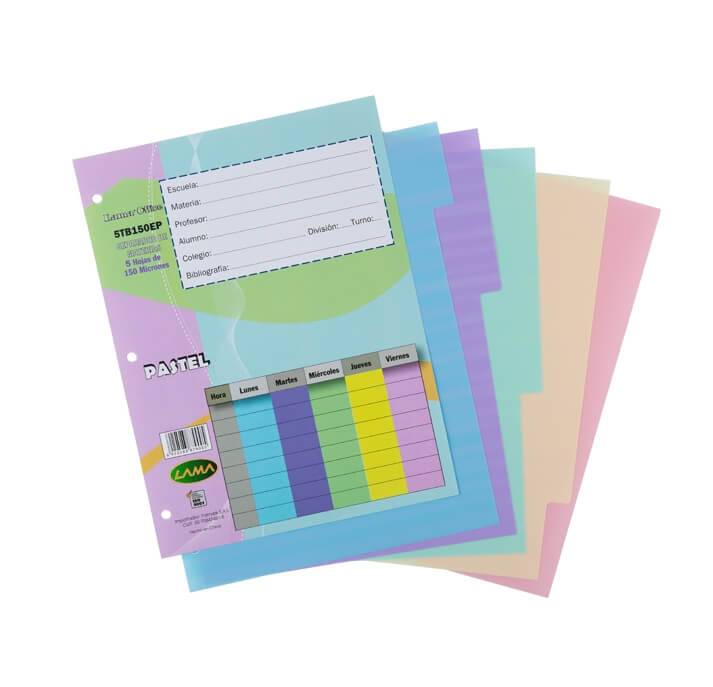 Separador De Materias Lama Escolar Pastel 5 Posic 150 Mic
