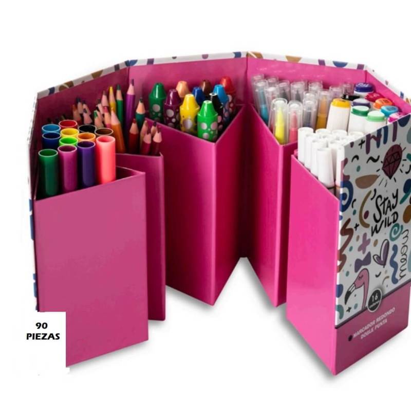 Set De Escritura Olami 90 Pzs Unicornio En Caja Hexagonal Sar101
