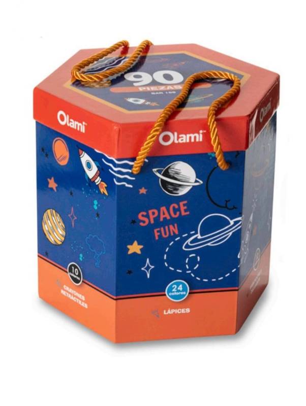 Set De Escritura Olami 90 Pzs Space En Caja Hexagonal Sar100