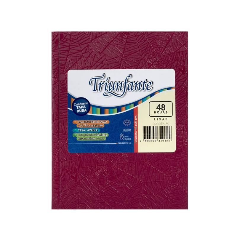 Cuaderno Triunfante Forrado T/D 48 Hjs Liso Bordo