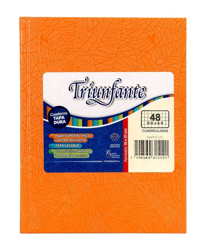 Cuaderno Triunfante Forrado T/D 48 Hjs Cuadriculado Naranja