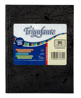 Cuaderno Triunfante Forrado T/D 96 Hjs Cuadriculado Negro