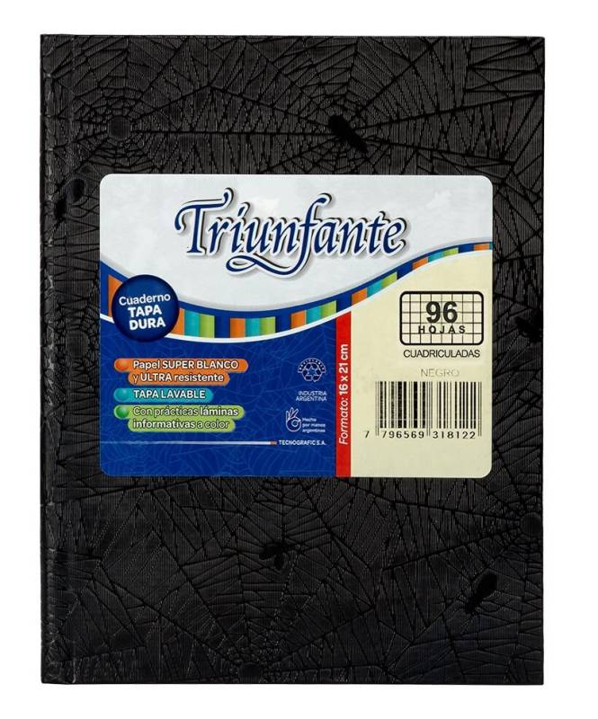 Cuaderno Triunfante Forrado T/D 96 Hjs Cuadriculado Negro