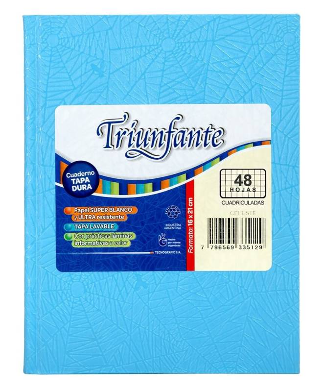Cuaderno Triunfante Forrado T/D 48 Hjs Cuadriculado Celeste