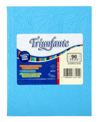 Cuaderno Triunfante Forrado T/D 96 Hjs Cuadriculado Celeste
