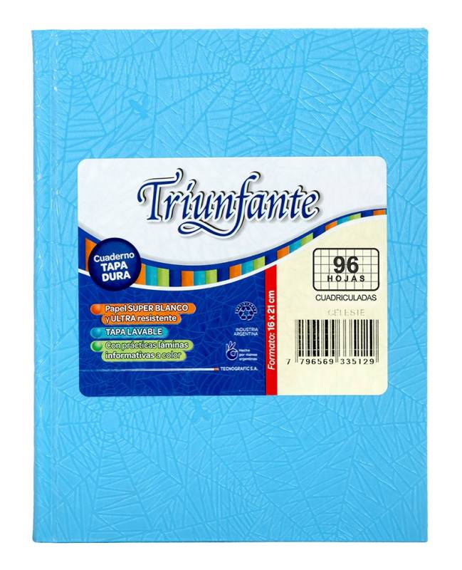Cuaderno Triunfante Forrado T/D 96 Hjs Cuadriculado Celeste