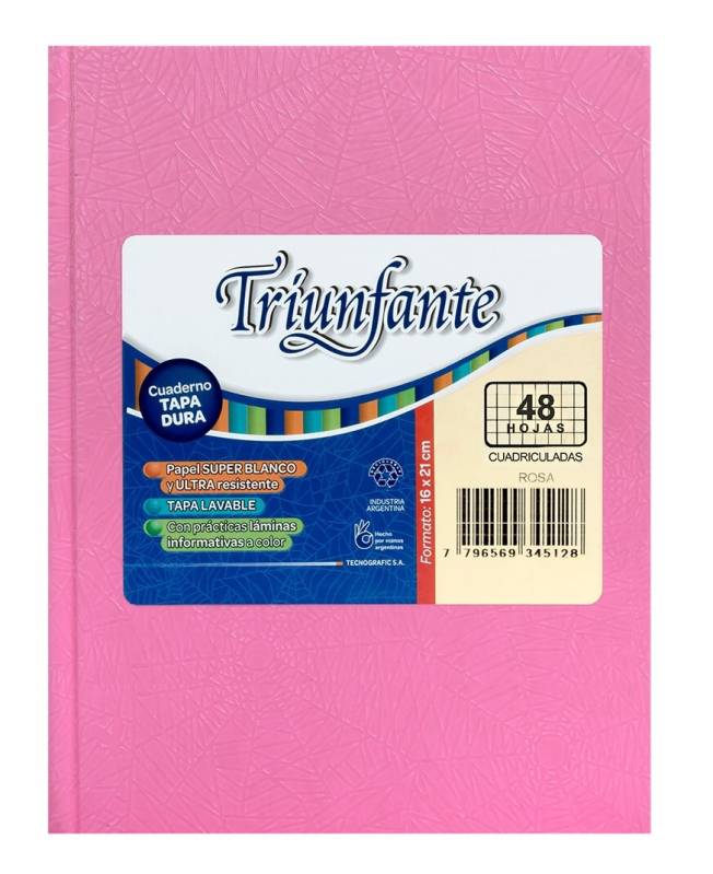 Cuaderno Triunfante Forrado T/D 48 Hjs Cuadriculado Rosa