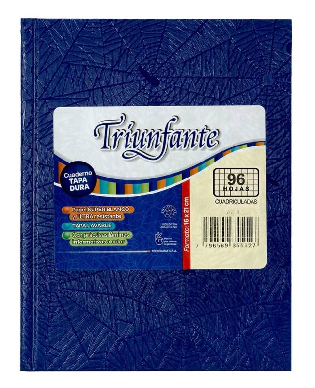 Cuaderno Triunfante Forrado T/D 96 Hjs Cuadriculado Azul