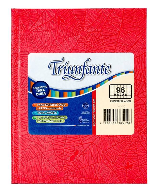 Cuaderno Triunfante Forrado T/D 96 Hjs Cuadriculado Rojo