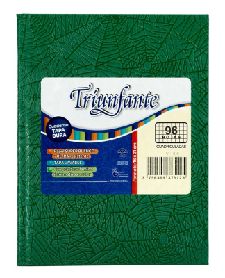 Cuaderno Triunfante Forrado T/D 96 Hjs Cuadriculado Verde
