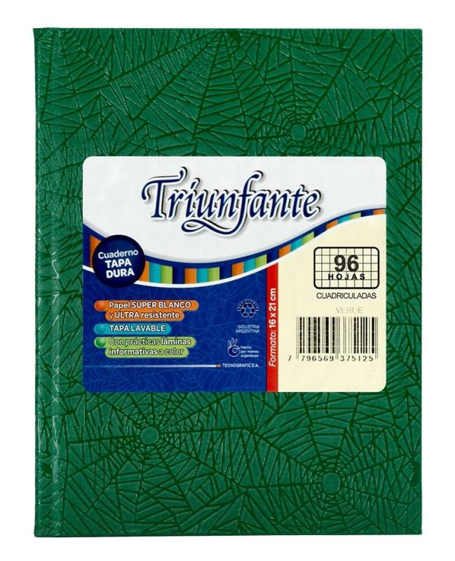 Cuaderno Triunfante Forrado T/D 96 Hjs Cuadriculado Verde