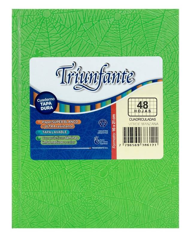 Cuaderno Triunfante Forrado T/D 48 Hjs Cuadriculado Verde Mza