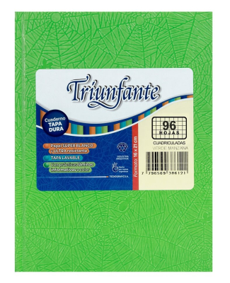 Cuaderno Triunfante Forrado T/D 96 Hjs Cuadriculado Verde Mza