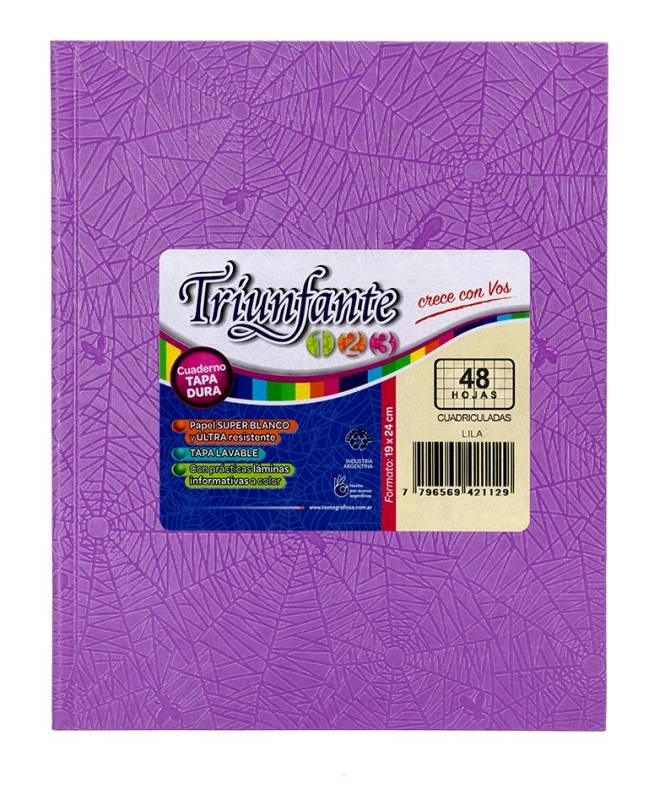 Cuaderno Triunfante 123 Forrado 19X23 T/D 48 Hjs Cuadriculado Violeta