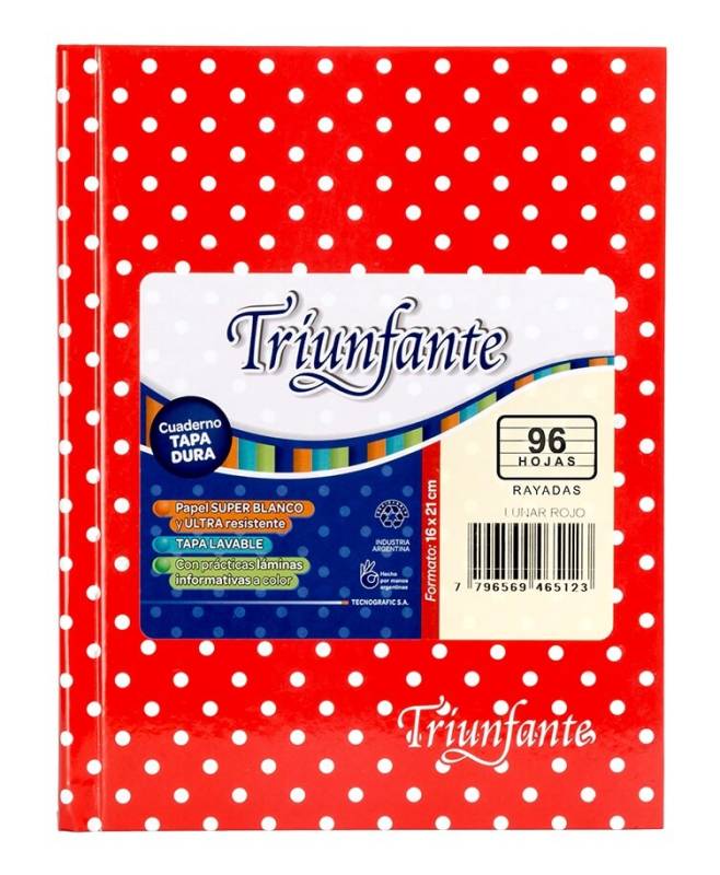 Cuaderno Triunfante Lunares T/D 96 Hjs Rayado Rojo