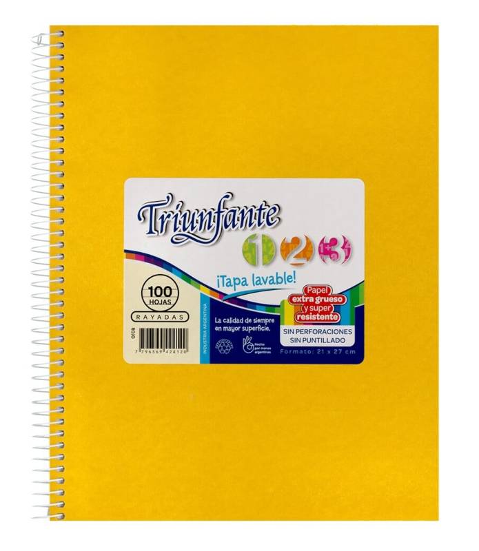 Cuaderno Triunfante Forrado 21X27 C/Esp 100 Hjs Rayado Amarillo
