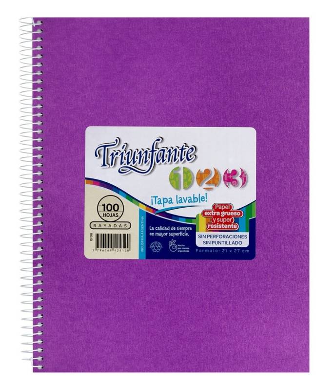 Cuaderno Triunfante Forrado 21X27 C/Esp 100 Hjs Rayado Lila