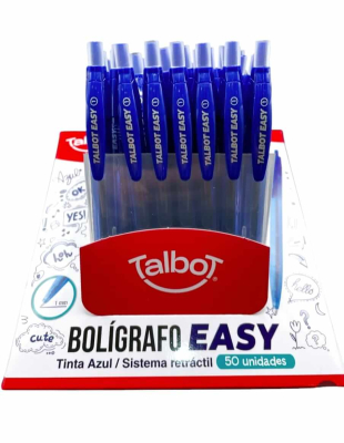 Boligrafo Talbot Easy Retractil 1Mm Azul Display X 50 Un