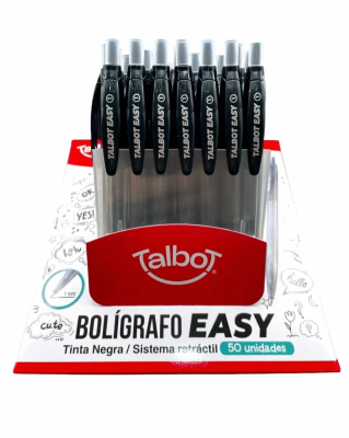 Boligrafo Talbot Easy Retractil 1Mm Negro Display X 50 Un