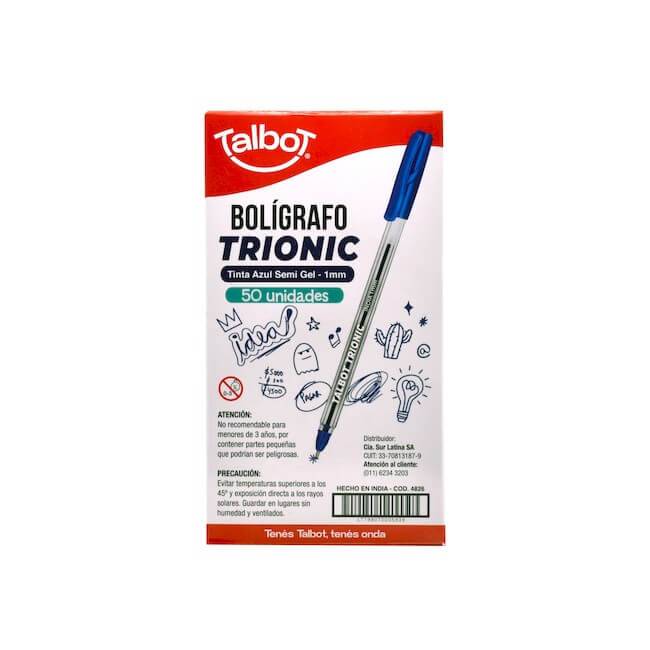 Boligrafo Talbot Trionic 1Mm Azul Caja X 50 Un