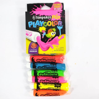 Témpera Escolar Playcolor Caja 8 Ml X 6 Colores Fluo