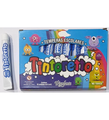 Témpera Escolar Tintoretto Caja 8 Ml X 10 Unid Azul Marino