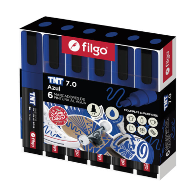 Marcadores Filgo Tnt 7.0 Al Agua Estuche X 6 Azul